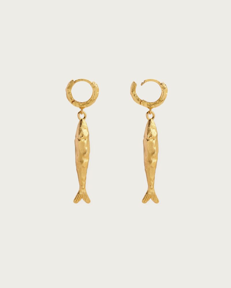 Elegant Fish Drop Earrings | Gold & Silver Anchovy Design - 图片 3