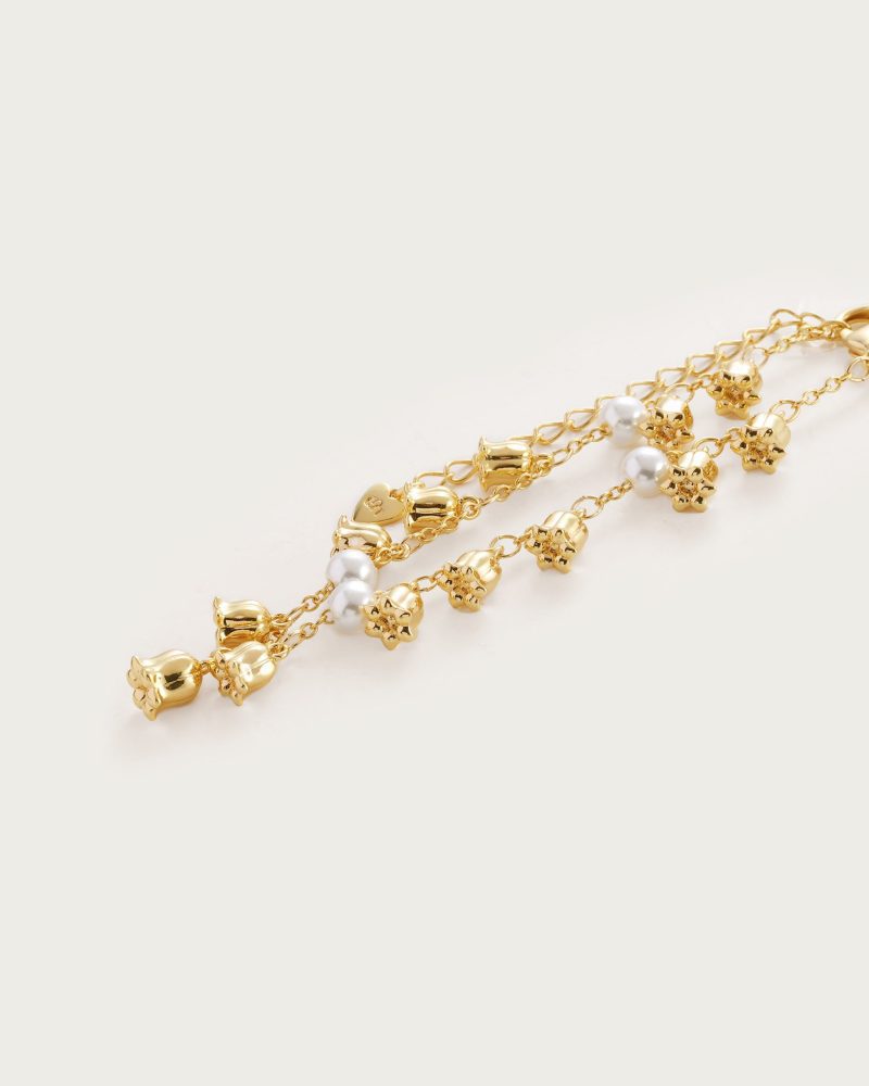 Lily of the Valley Pearl Bracelet | 18K Gold Plated with Faux Pearls - 图片 3