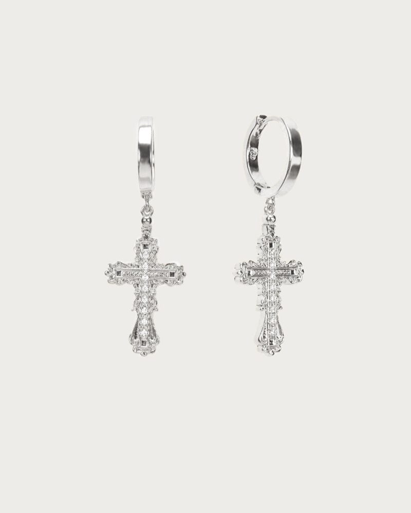 Everette Cross Earrings - Palladium Plated with CZ Stones | Renaissance Inspired Design