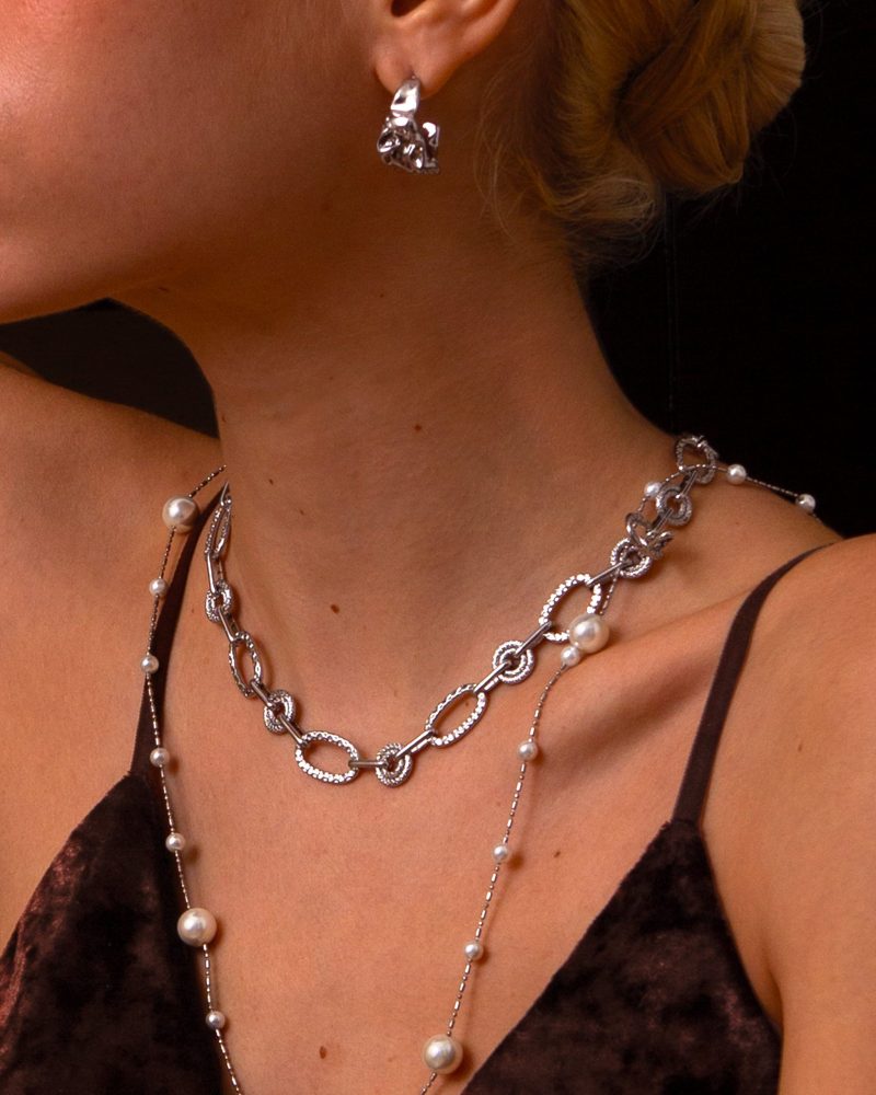 Textured Circle Link Necklace | Silver & Gold Plated Chain Necklace - 图片 2