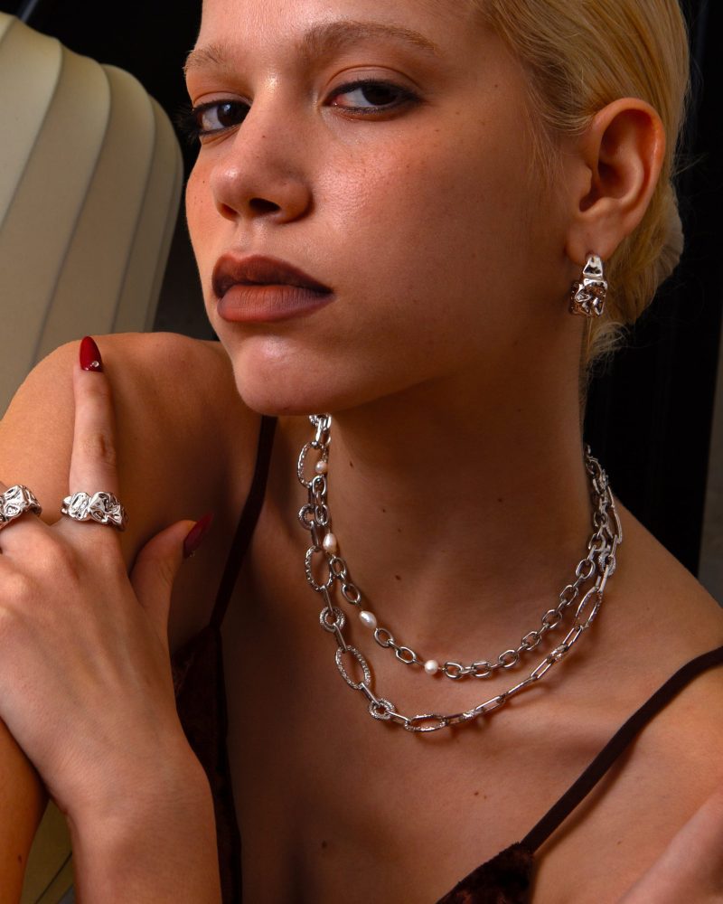 Textured Circle Link Necklace | Silver & Gold Plated Chain Necklace - 图片 4