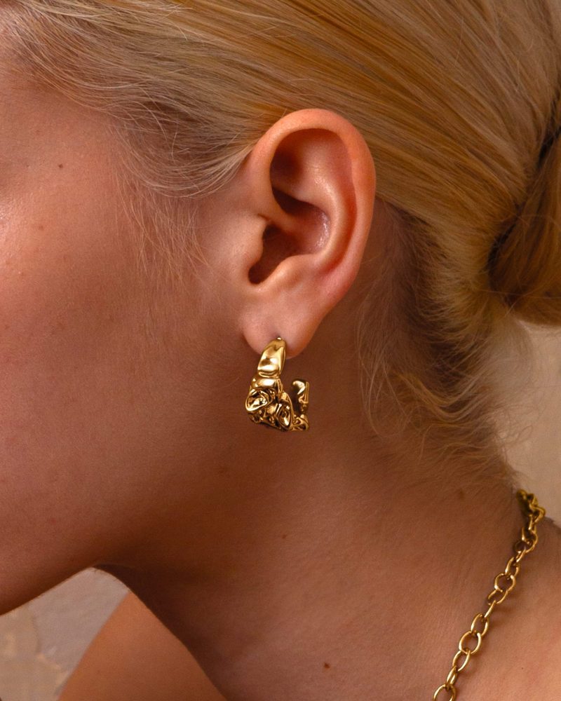 Textured Molten Earrings in Gold - 图片 2