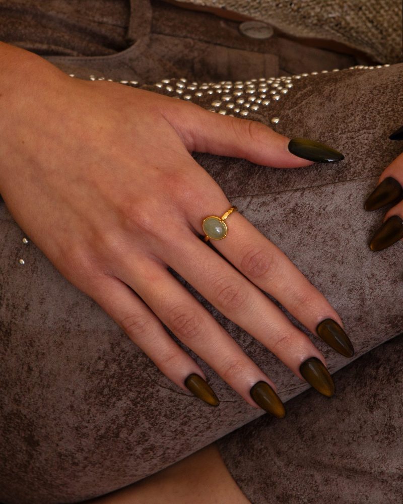 Green Aventurine Ring | Adjustable 18K Gold Plated with Natural Stone - 图片 4