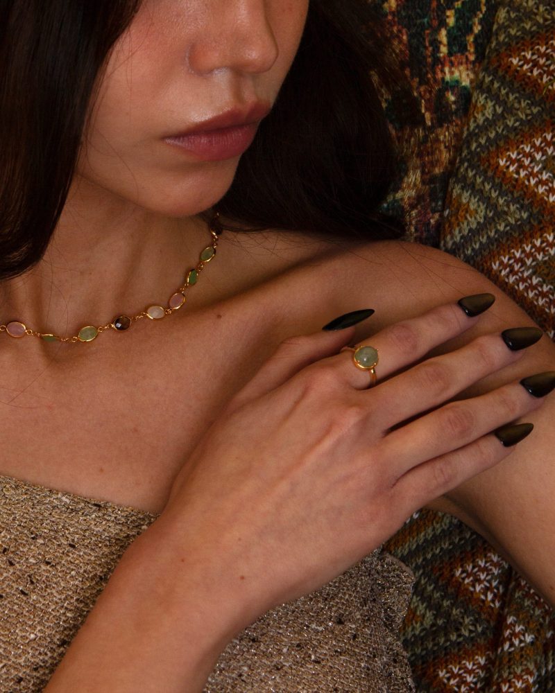 Green Aventurine Ring | Adjustable 18K Gold Plated with Natural Stone - 图片 2