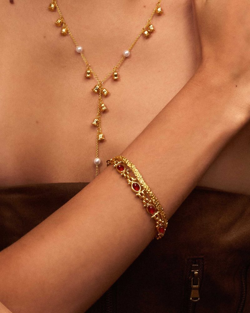 Tess's Treasure Carnelian & Textured Gold Bracelet Set | Stackable Jewelry - 图片 2