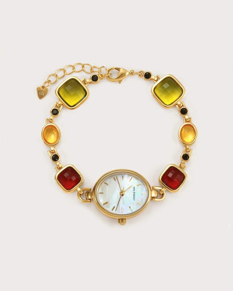 Harmonic Hour Multicolored Watch Bracelet | 18K Gold Plated Resin Beads