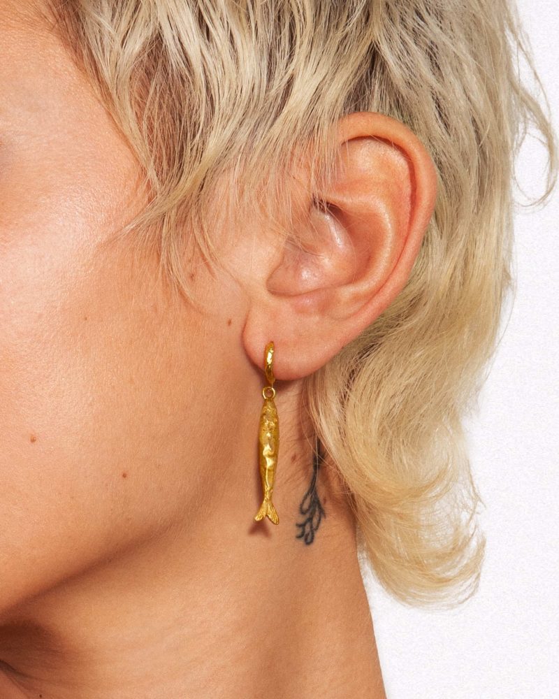 Elegant Fish Drop Earrings | Gold & Silver Anchovy Design - 图片 2