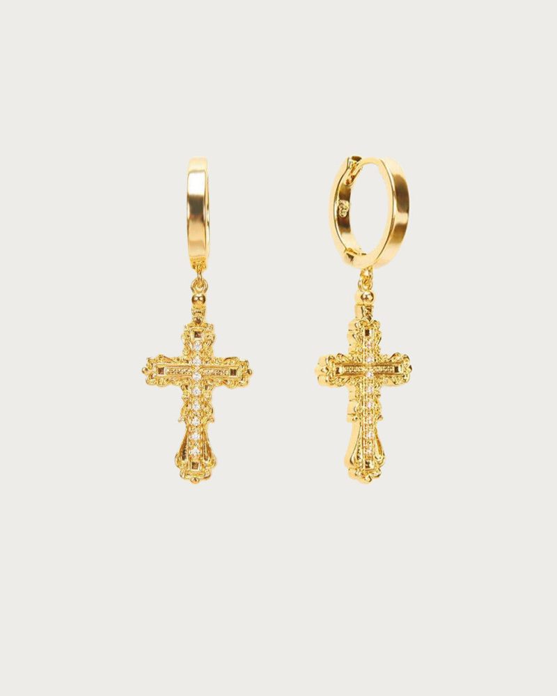 Everette Cross Earrings - Palladium Plated with CZ Stones | Renaissance Inspired Design - 图片 3