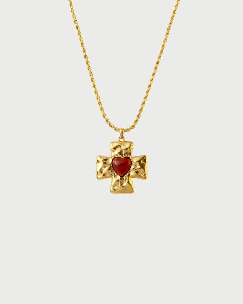 Heart of Clara Necklace | 18K Gold Plated Cross with Carnelian Heart
