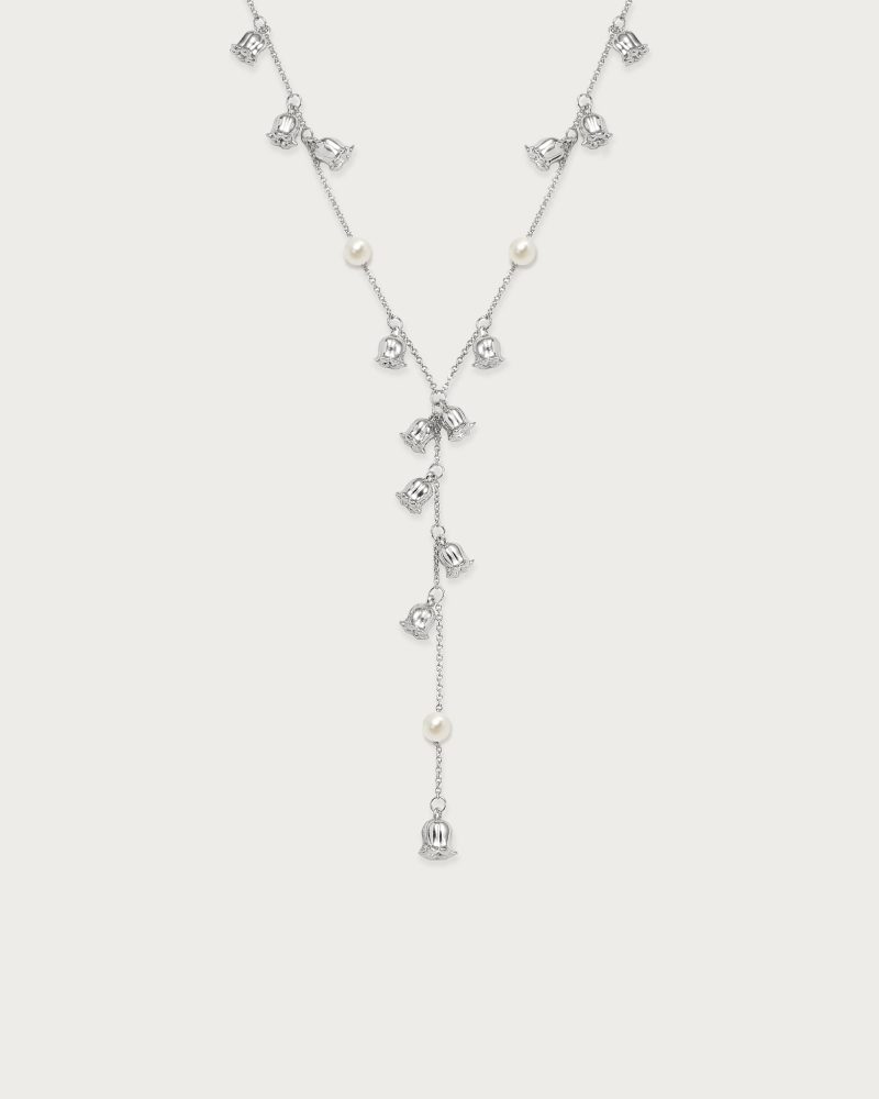 Lily of the Valley Pearl Lariat Necklace | Silver & Gold Options