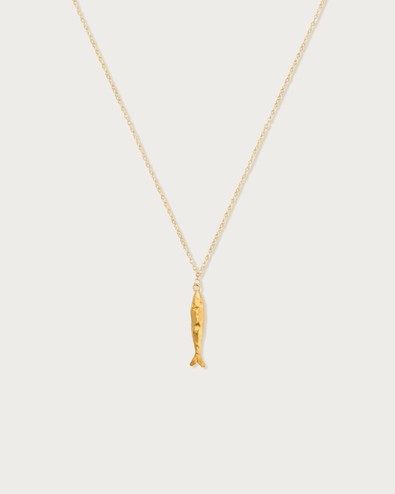 Fish Pendant Necklace | Gold & Silver Anchovy Charm Jewelry