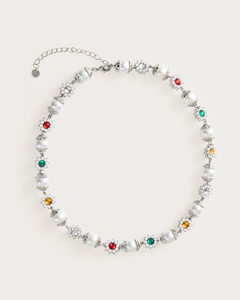Daisy Pearl Necklace in Silver - 图片 5
