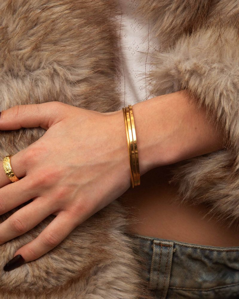 Golden Class Bangles | Waterproof Stainless Steel Bracelet Set - 图片 2