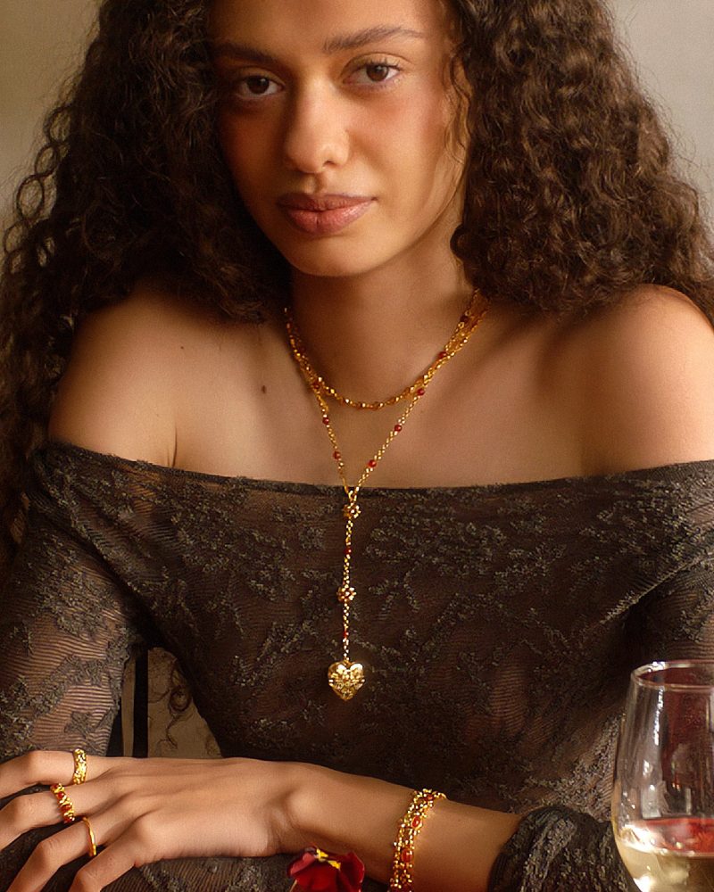 Carnelian Veil Lariat Necklace in Gold - 图片 2
