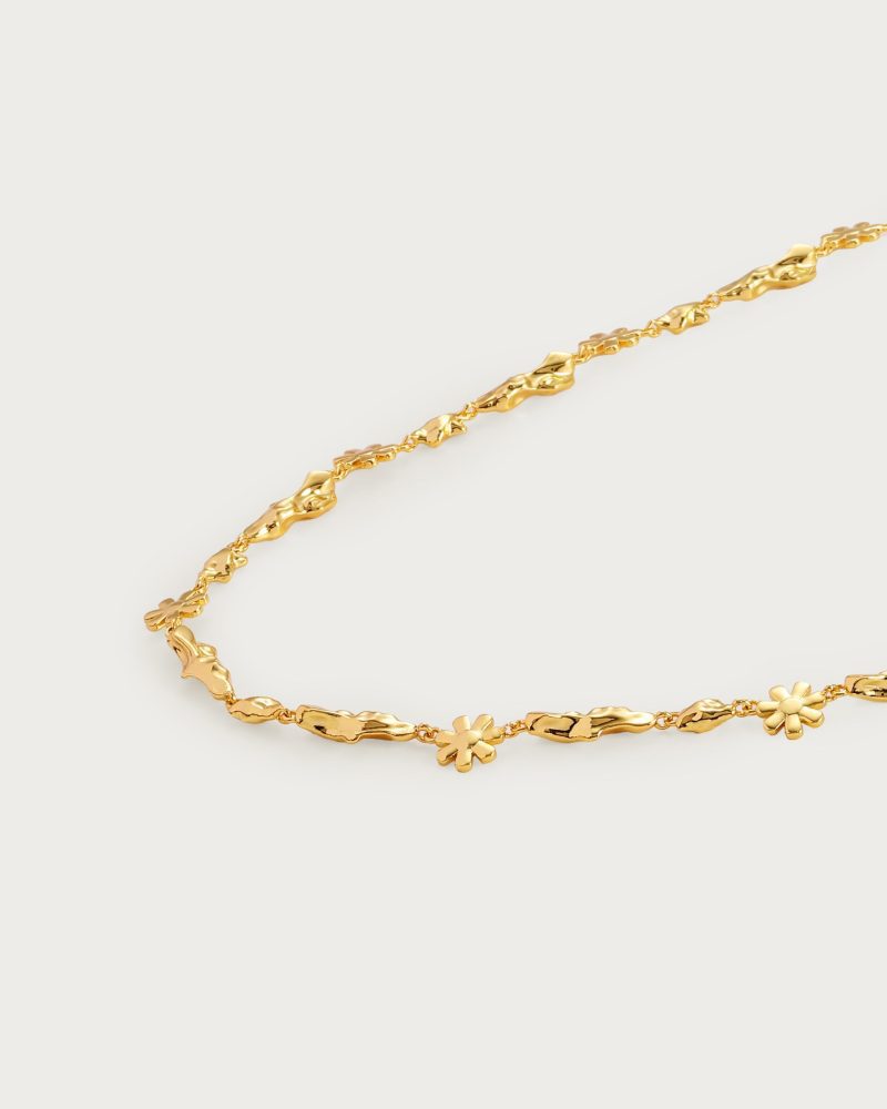 Flor Clusters Necklace - 18K Gold Plated Floral Chain | Elegant Botanical Design - 图片 3