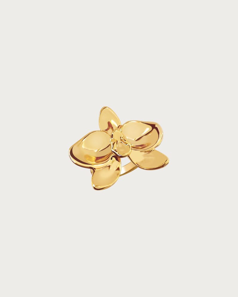 Graceful Orchid Ring - 18k Gold or Rhodium Plated Floral Design - 图片 3