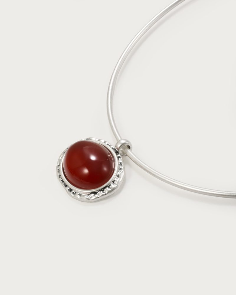 Venus Silver Collar Necklace with Natural Red Carnelian Stone - 图片 3