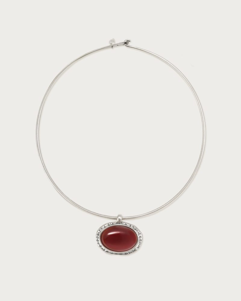 Venus Silver Collar Necklace with Natural Red Carnelian Stone