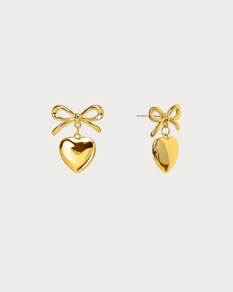 ✨ Dainty Gold Ribbon Heart Earrings | 18K Gold Plated