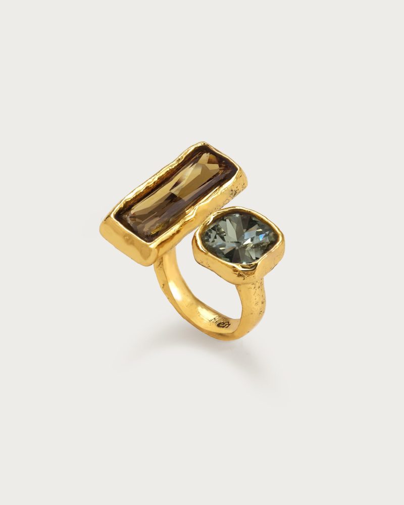 Eclipse Ring - 18K Gold Statement Ring with CZ Stones | Luxury Geometric Design - 图片 3
