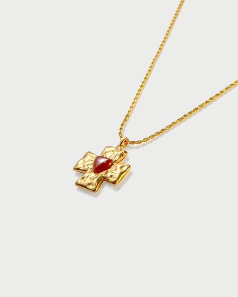 Heart of Clara Necklace | 18K Gold Plated Cross with Carnelian Heart - 图片 3