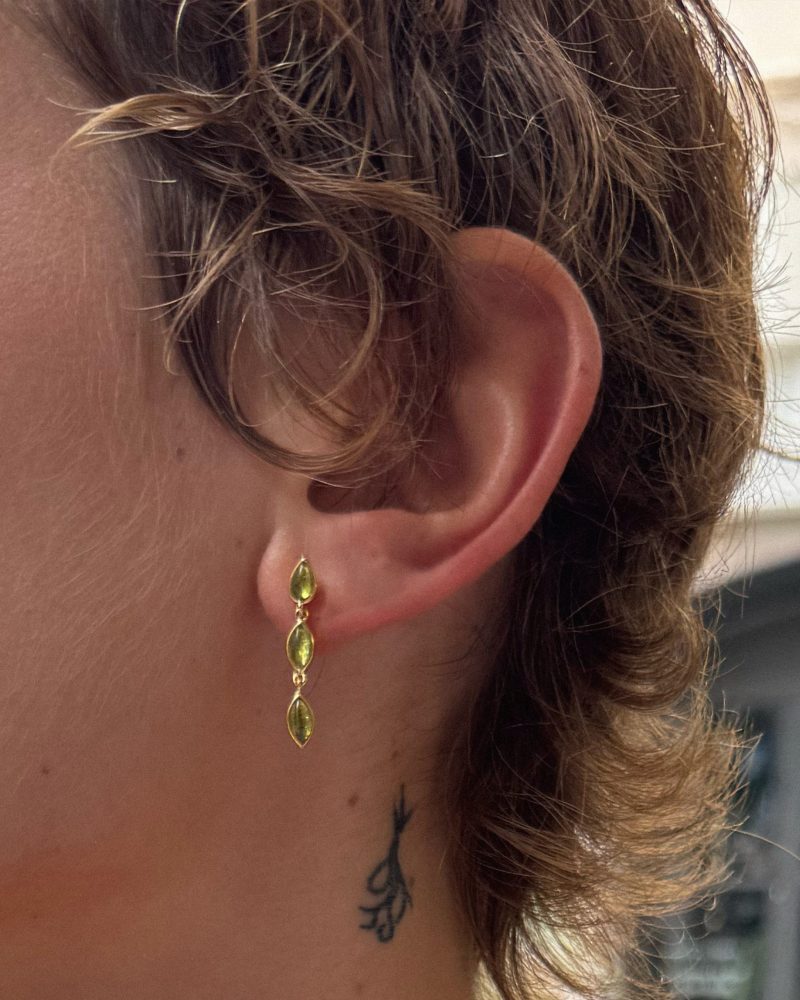 Olive Marquise Gold Drop Earrings with Resin - 图片 2