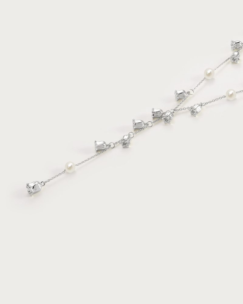Lily of the Valley Pearl Lariat Necklace | Silver & Gold Options - 图片 3