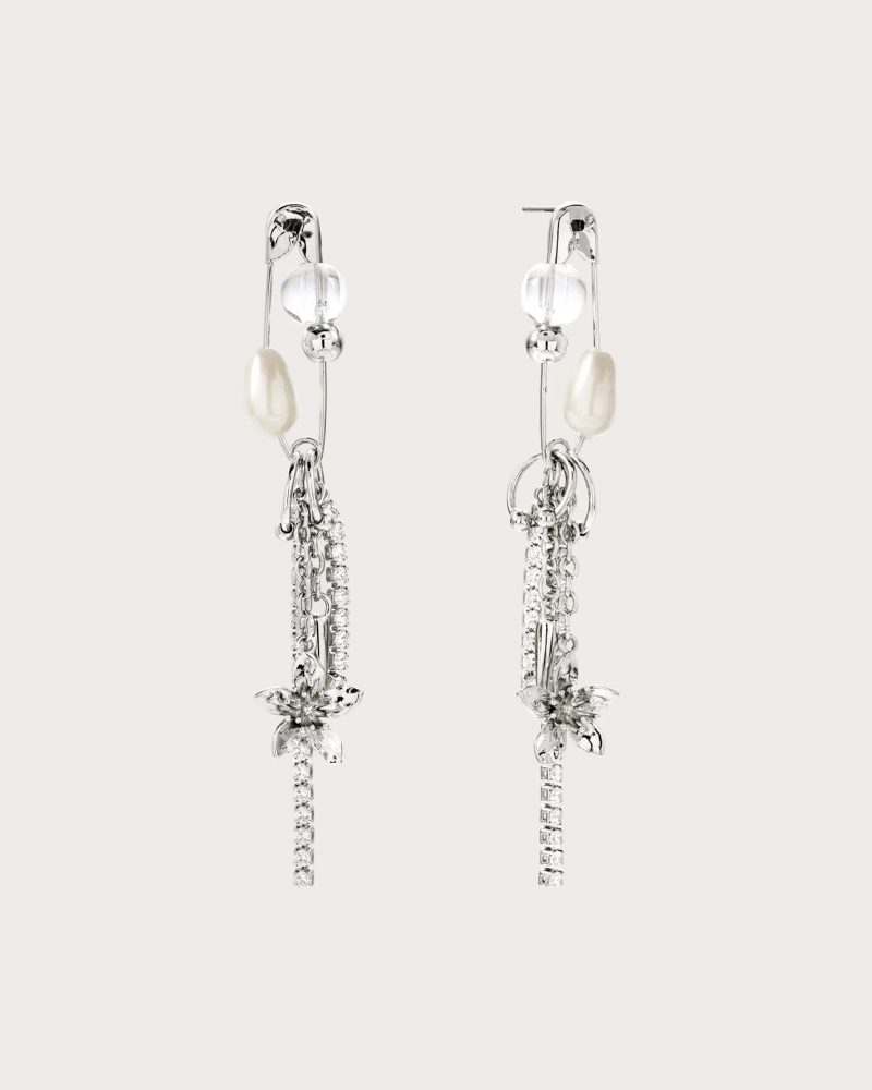 Imperdible Earrings | Bold Rhodium Plated Safety Pin & Pearl Statement Earrings