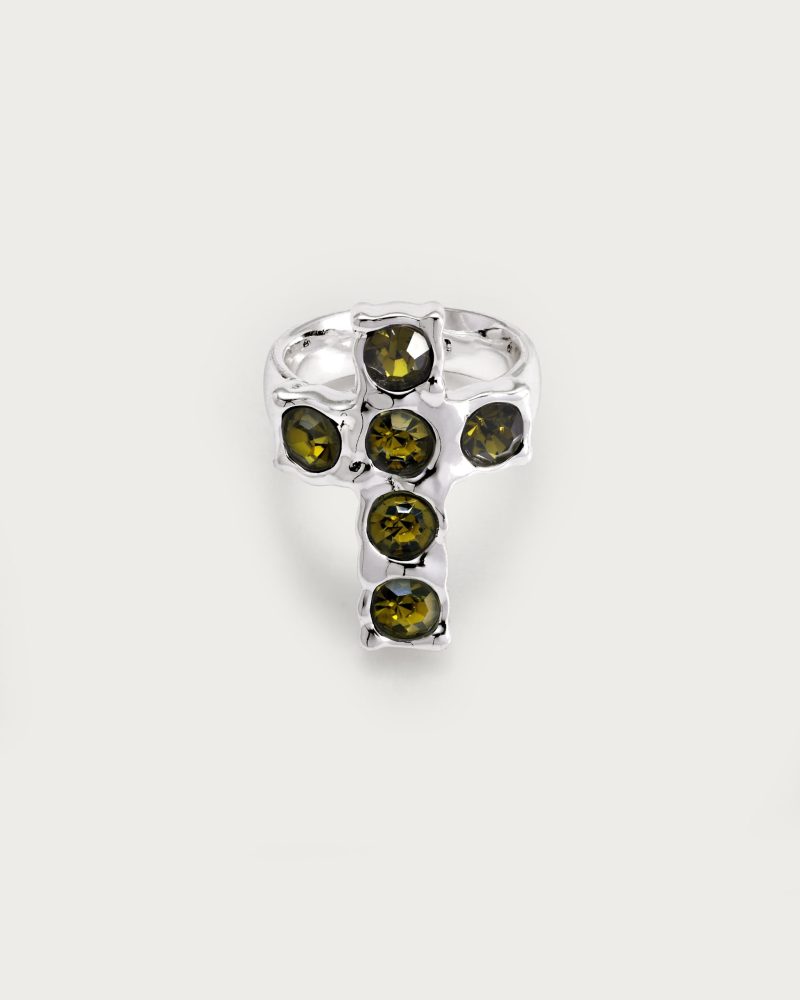 Rebel Cross Statement Ring - Gold/Silver Plated with Glass Accents - 图片 4
