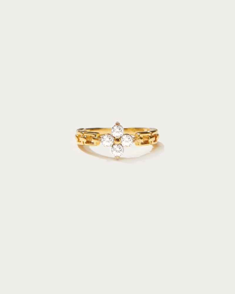 Lucky Clover Ring in Gold | Dainty 18k Gold Plated Ring with CZ Stone