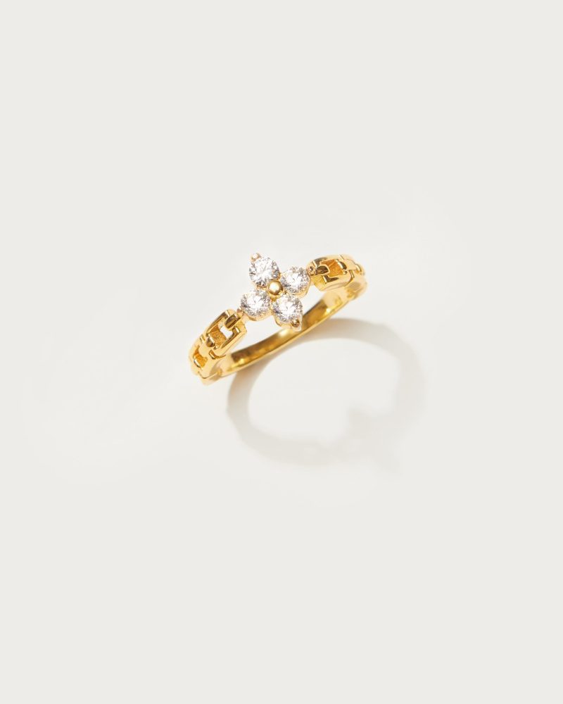 Lucky Clover Ring in Gold | Dainty 18k Gold Plated Ring with CZ Stone - 图片 3