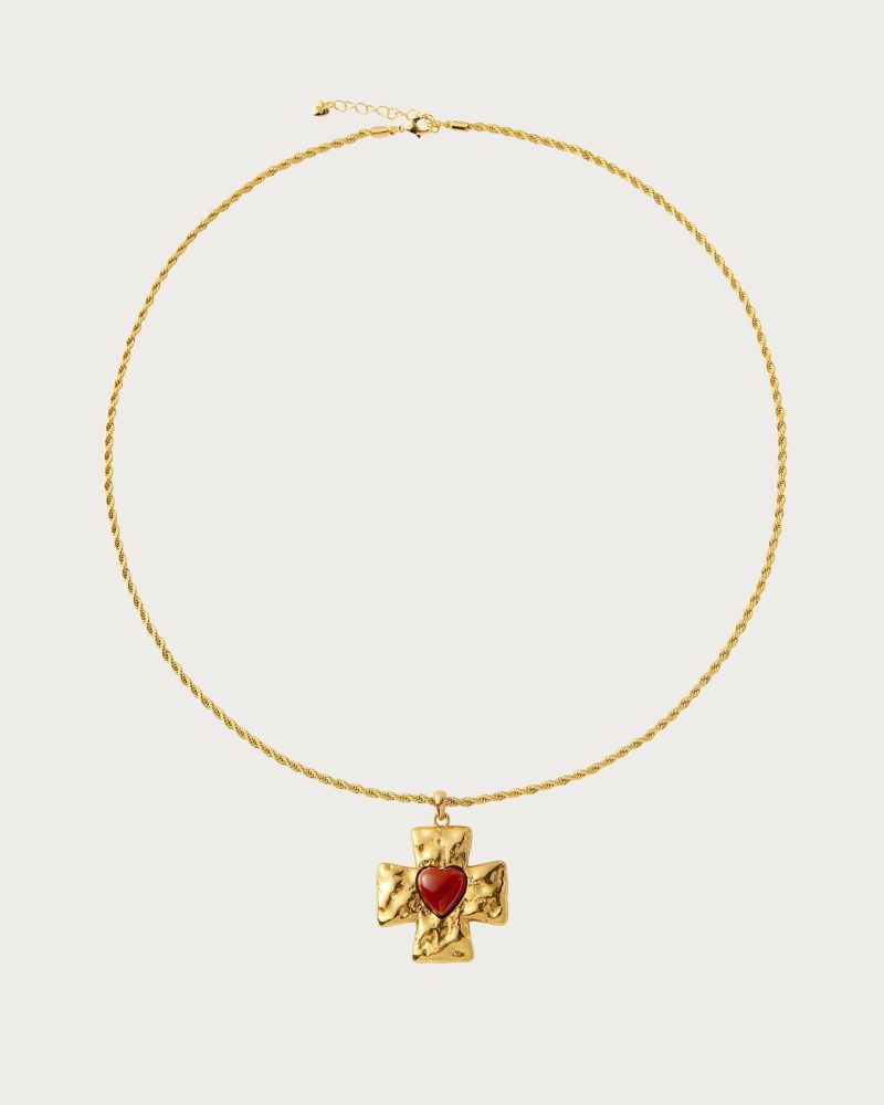 Heart of Clara Necklace | 18K Gold Plated Cross with Carnelian Heart - 图片 5