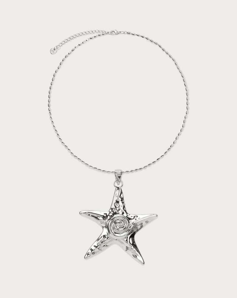 Large Starfish Necklace | Rhodium Plated Brass Statement Piece - 图片 3