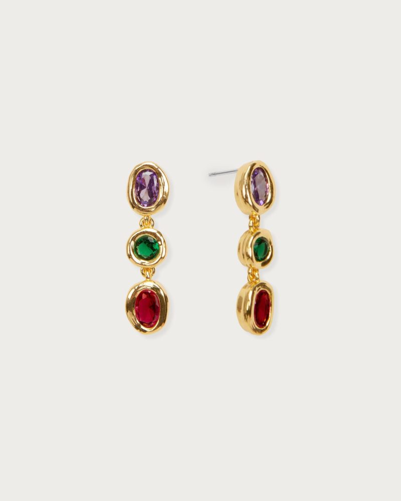 Iridescent Triple Drop Earrings | 18K Gold Plated with CZ