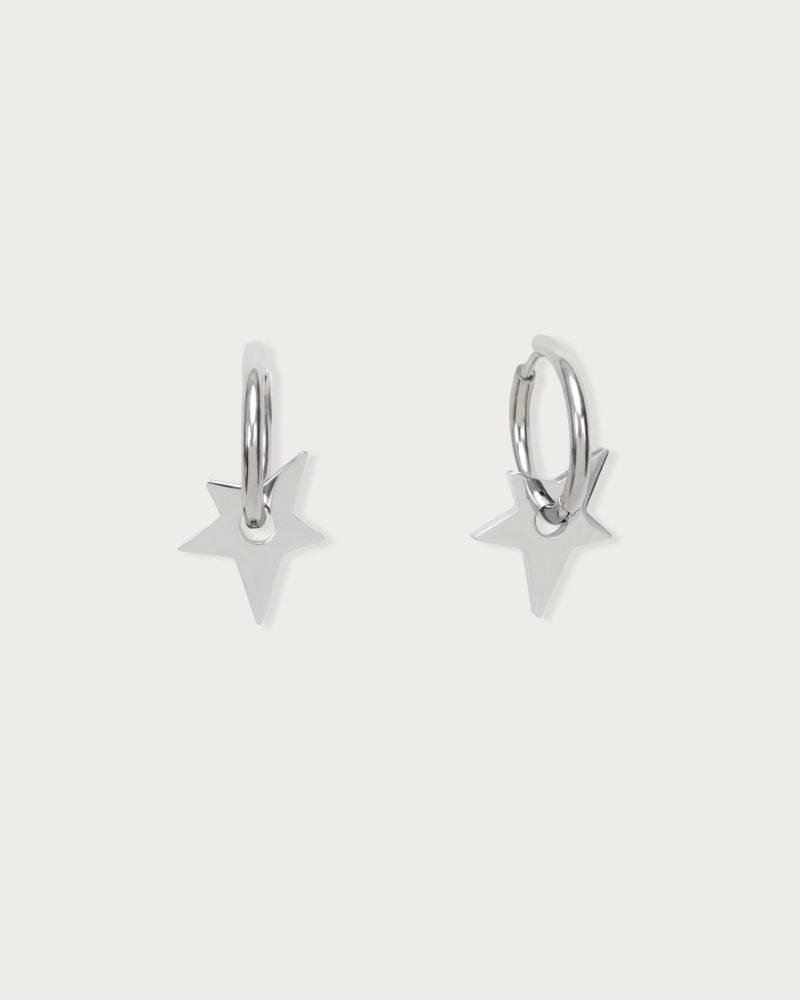 Waterproof Silver Star Hoop Earrings | Stainless Steel