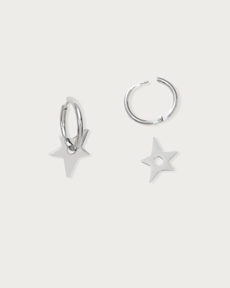 Waterproof Silver Star Hoop Earrings | Stainless Steel - 图片 3