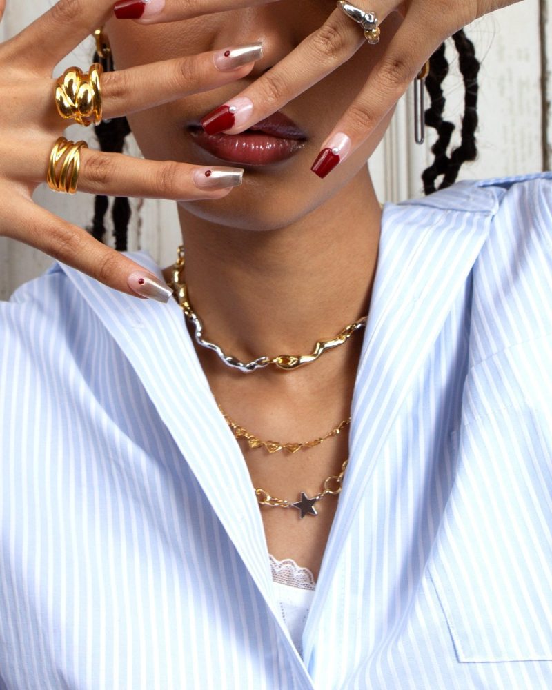 Mixed Metal Molten Statement Necklace - Gold & Silver Edgy Design - 图片 2