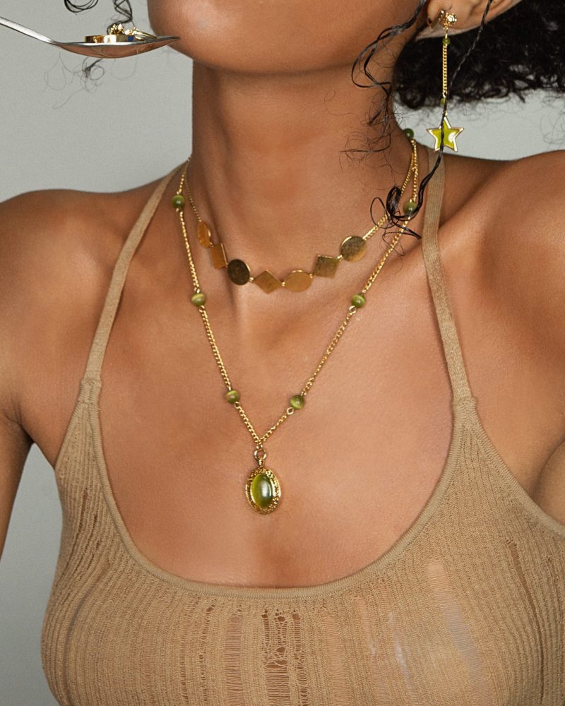 Linh Jade Necklace | 18k Gold Plated Natural Stone Pendant - 图片 3