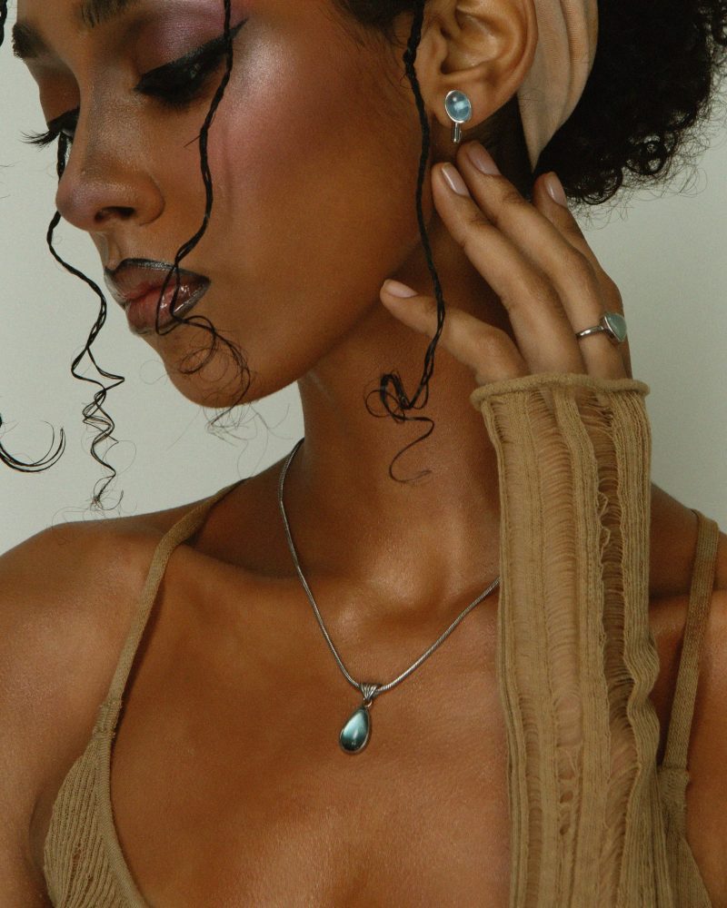 Waterdrop Necklace in Marine Blue - Waterproof & Tarnish-Free - 图片 3