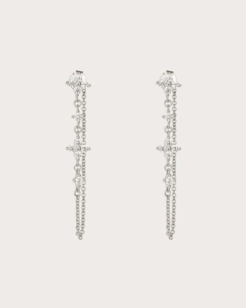 Silver Clover Drop Earrings