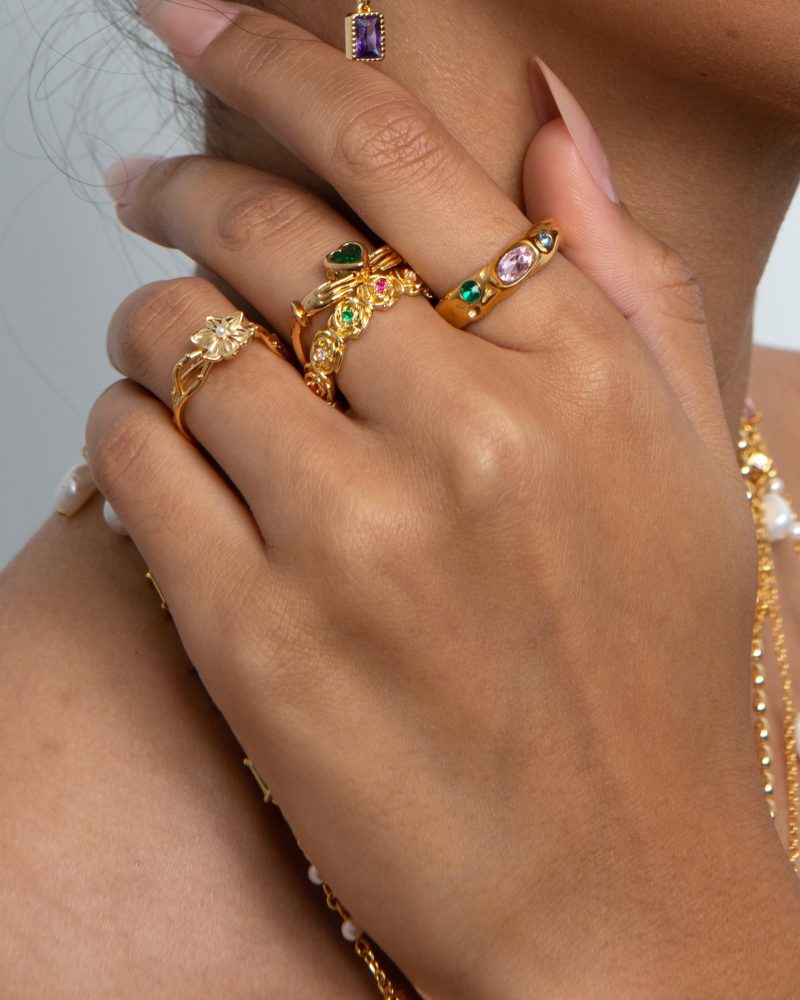 Gold Midday Ring | 18K Gold Plated Statement Ring with Colorful CZ Stones - 图片 2