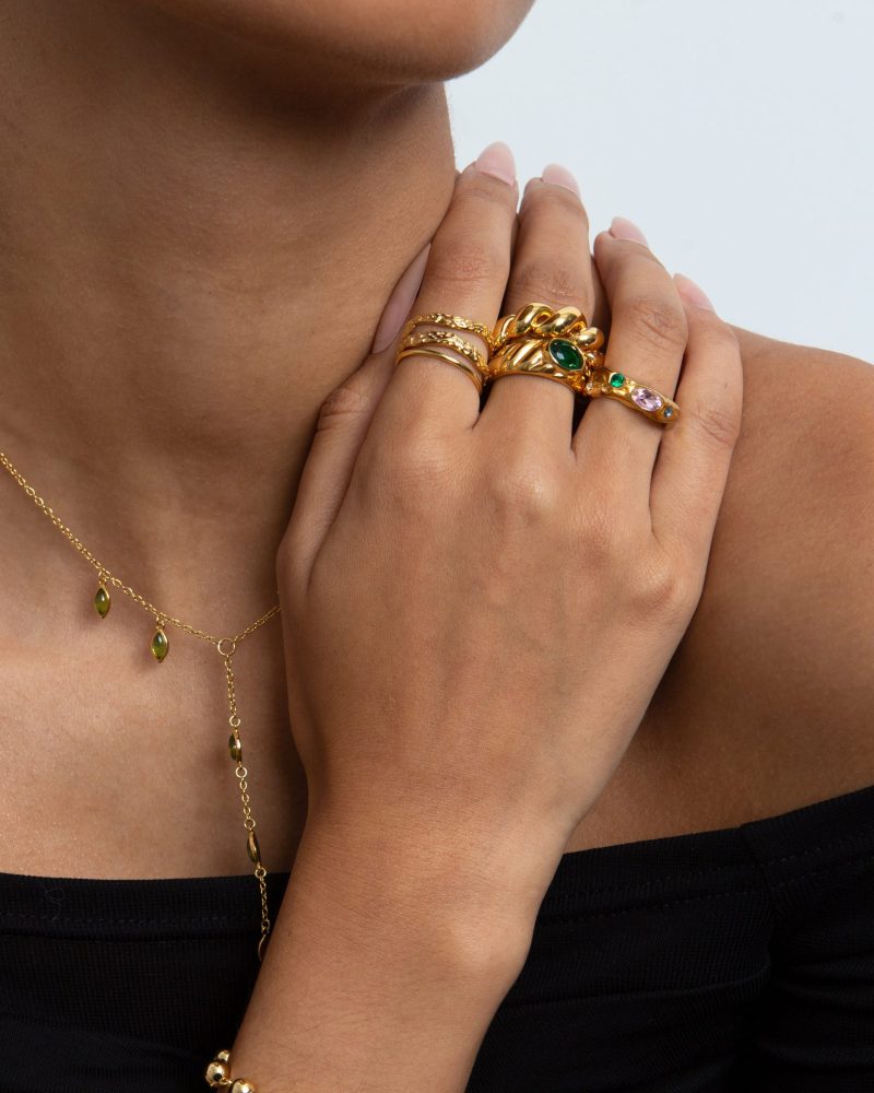 Gold Midday Ring | 18K Gold Plated Statement Ring with Colorful CZ Stones - 图片 3