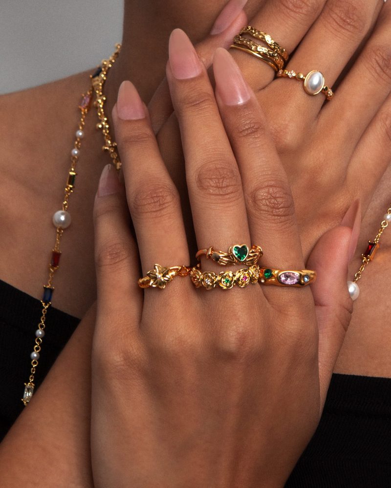 Sunlit Rose Ring Set | 18K Gold Plated Daisy & CZ Stacking Rings - 图片 2