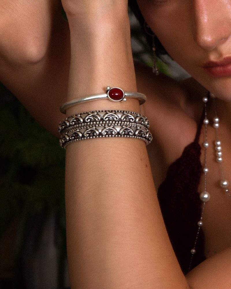 Muse Silver Bangle Set - Arcadia & Luna with Carnelian Stone - 图片 2
