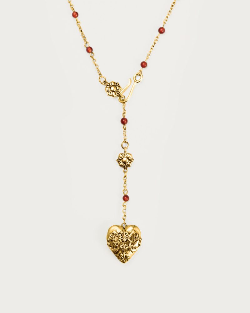 Carnelian Veil Lariat Necklace in Gold