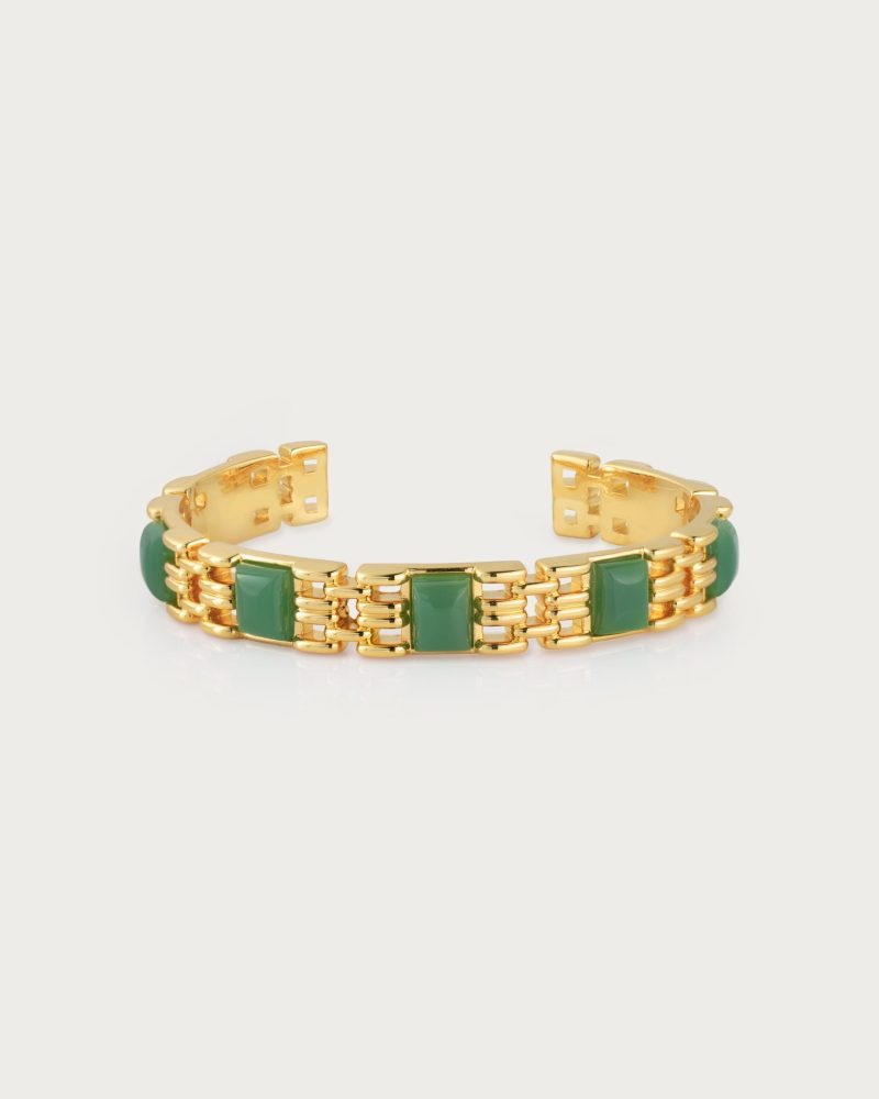 Esmeralda Bangle - 18K Gold Plated Resin Accent Bracelet | Oval Elegant Design