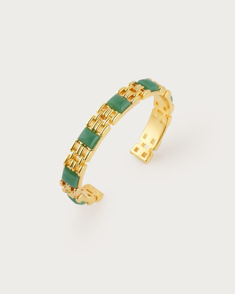 Esmeralda Bangle - 18K Gold Plated Resin Accent Bracelet | Oval Elegant Design - 图片 3