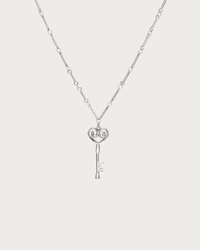 Eternal Love Lock Silver Necklace - Heart Key Pendant | Rhodium Plated Romantic Jewelry