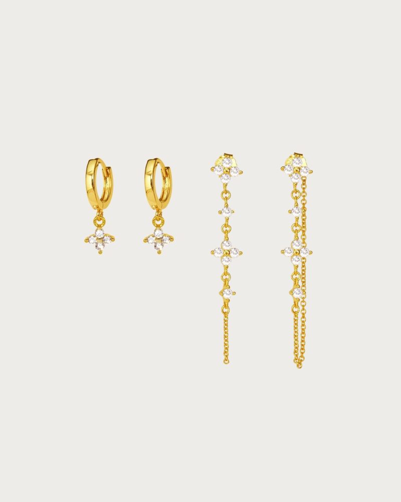 Lucky Clover Dainty Drop & Mini Hoop Earring Set
