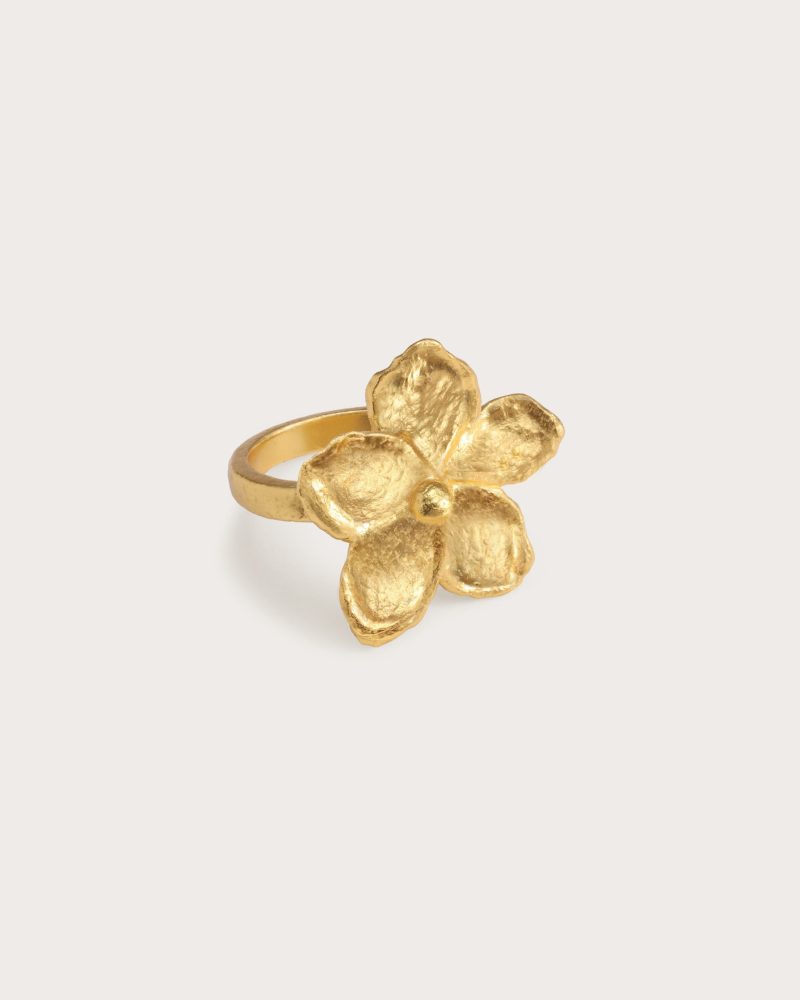 Gold Textured Floral Ring | Elegant Statement Piece - 图片 3